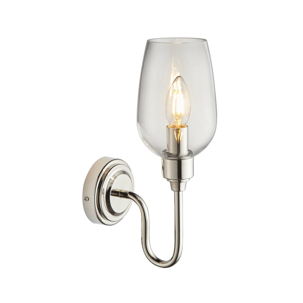 Novena Cortico 1 Light Wall Light Bright Nickel Plate Clear Glass