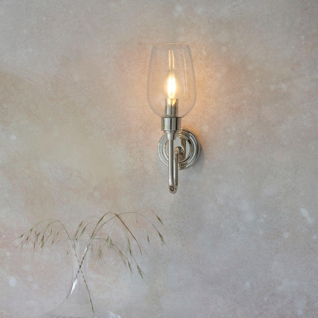 Novena Cortico 1 Light Wall Light Bright Nickel Plate Clear Glass