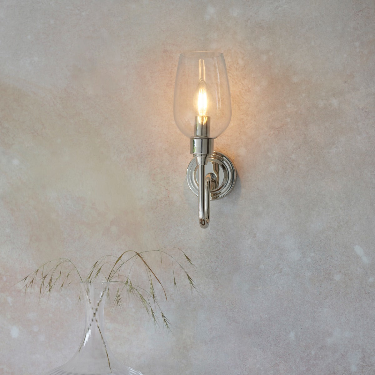 Novena Cortico 1 Light Wall Light Bright Nickel Plate Clear Glass