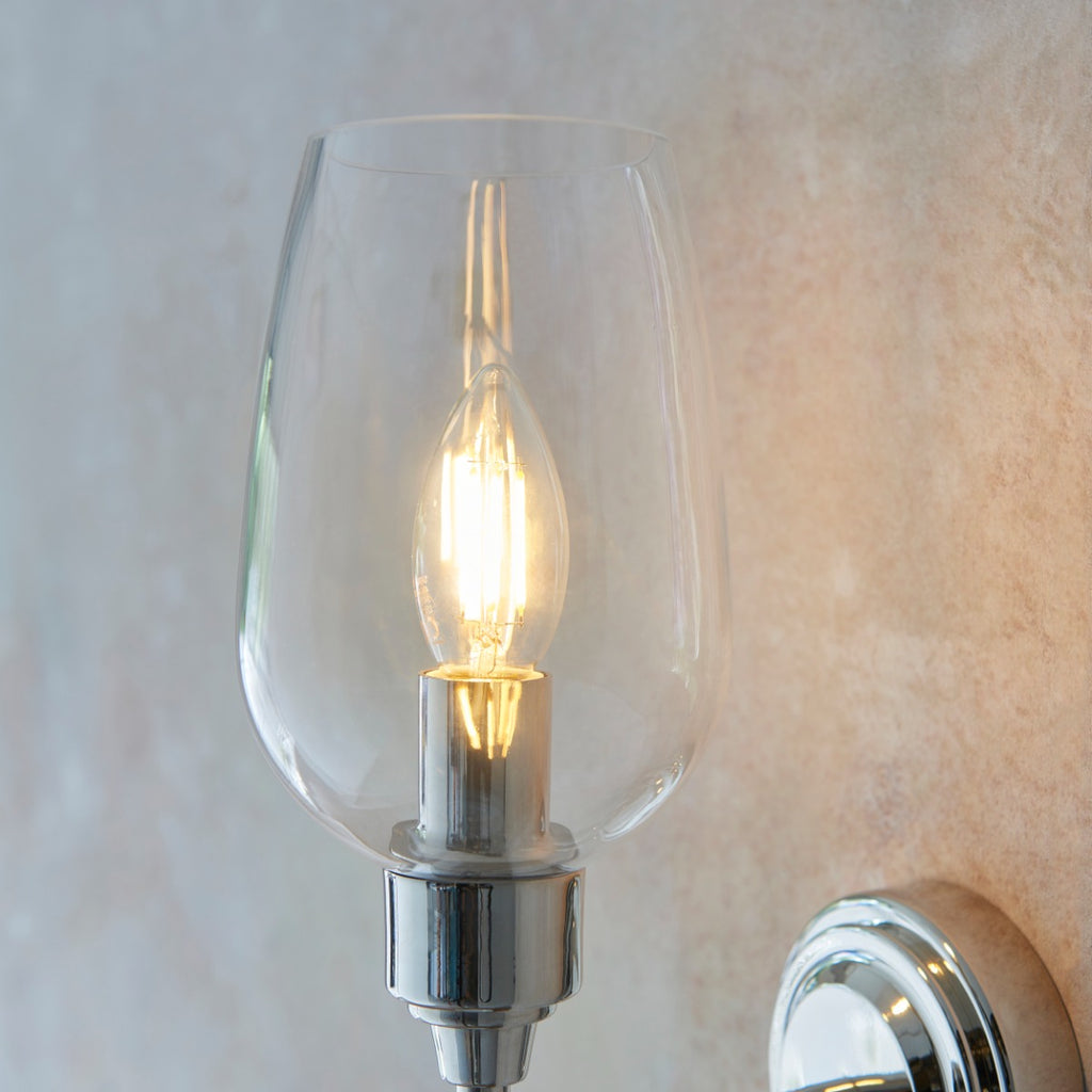 Novena Cortico 1 Light Wall Light Bright Nickel Plate Clear Glass