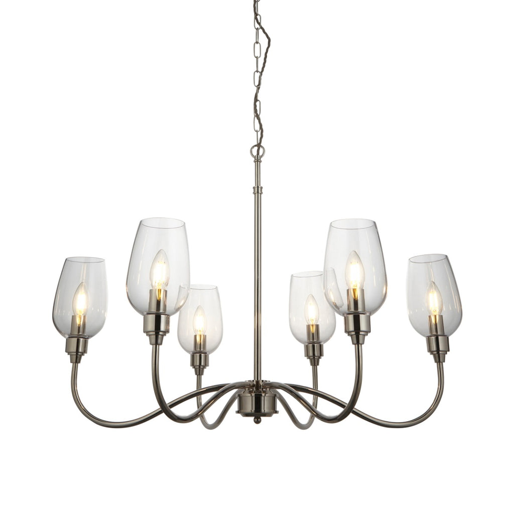 Novena Cortico 6 Light Pendant Light Bright Nickel Plate Clear Glass
