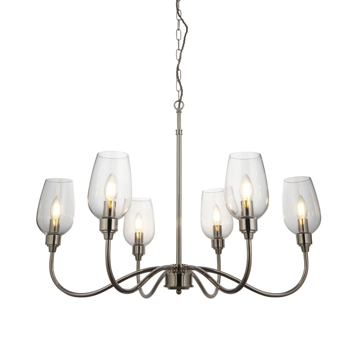 Novena Cortico 6 Light Pendant Light Bright Nickel Plate Clear Glass