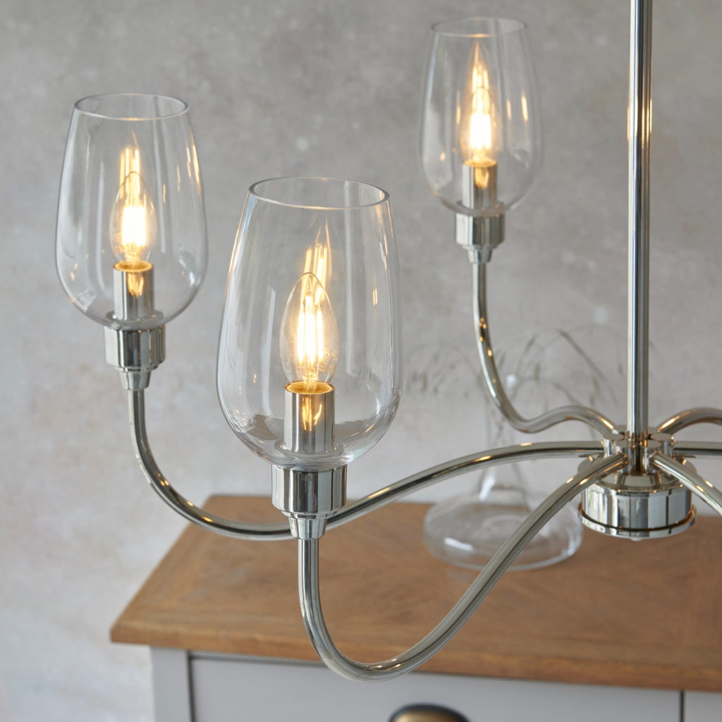 Novena Cortico 6 Light Pendant Light Bright Nickel Plate Clear Glass