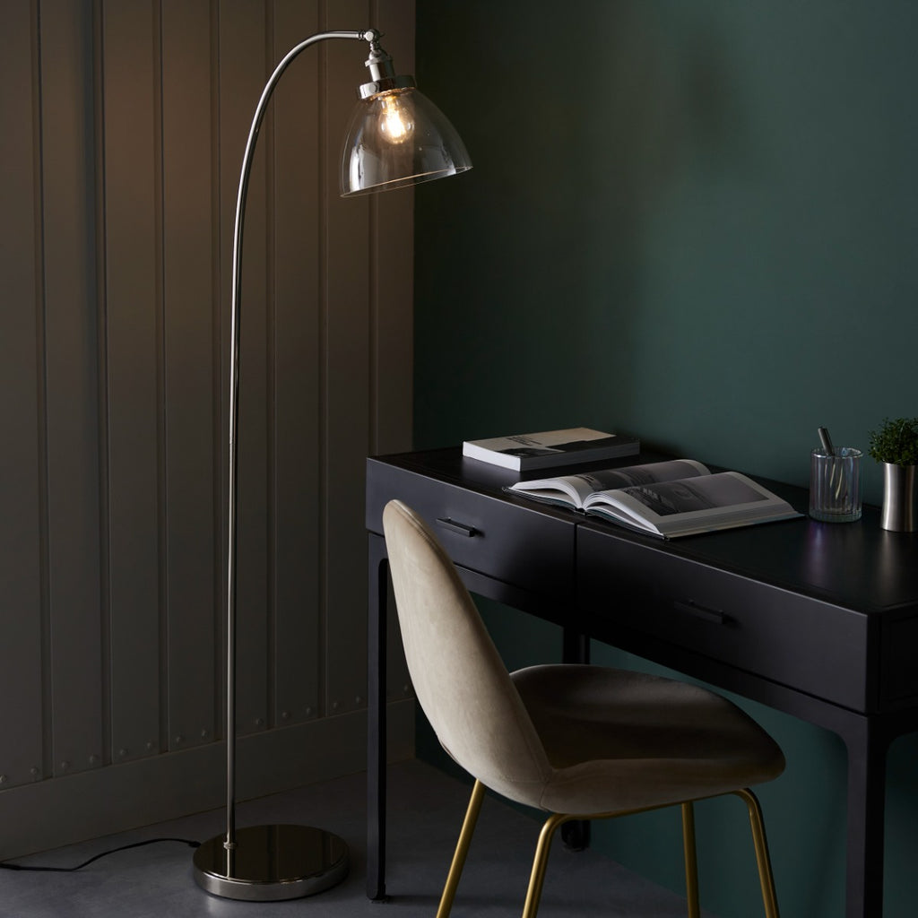 Novena Fidalgo 1 Light Floor Lamp Bright Nickel Plate Clear Glass