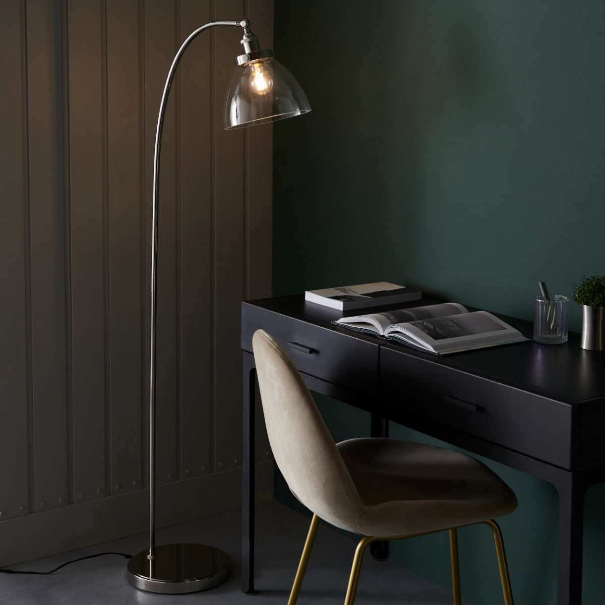 Novena Fidalgo 1 Light Floor Lamp Bright Nickel Plate Clear Glass