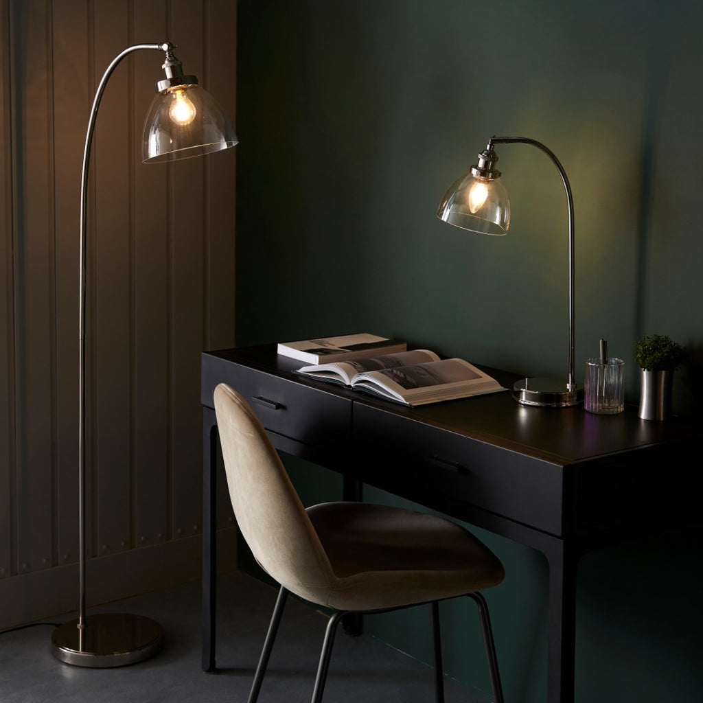 Novena Fidalgo 1 Light Floor Lamp Bright Nickel Plate Clear Glass