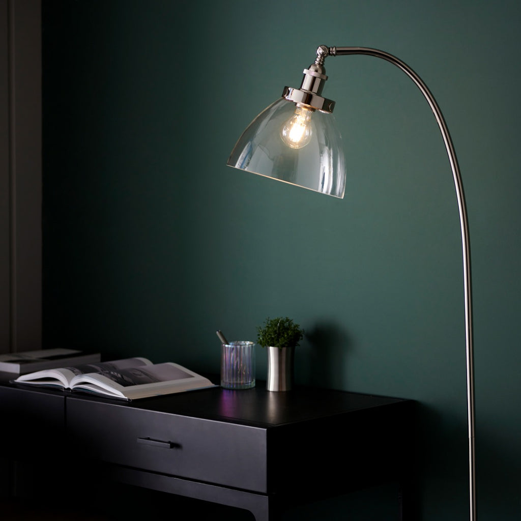Novena Fidalgo 1 Light Floor Lamp Bright Nickel Plate Clear Glass