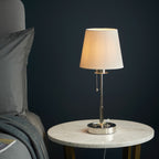 Novena Fuenti 1 Light Table Lamp Bright Nickel Plate Vintage White Fabric Shade