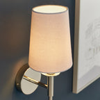 Novena Fuenti 1 Light Wall Light Bright Nickel Plate with Vintage White Fabric Shade