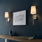Novena Fuenti 1 Light Wall Light Bright Nickel Plate with Vintage White Fabric Shade