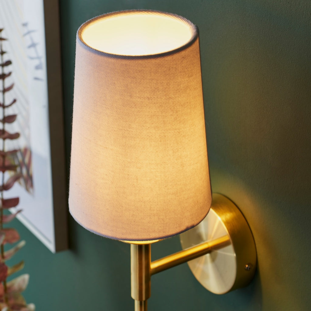 Novena Fuenti 1 Light Wall Light Satin Brass Vintage White Fabric