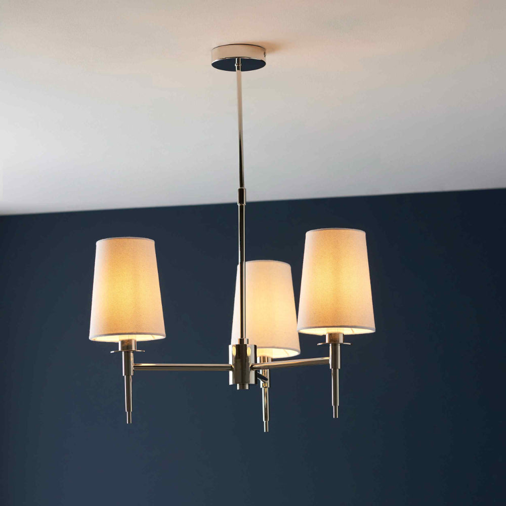 Novena Fuenti 3 Light Pendant Light Nickel Plated Vintage White Fabric Shades