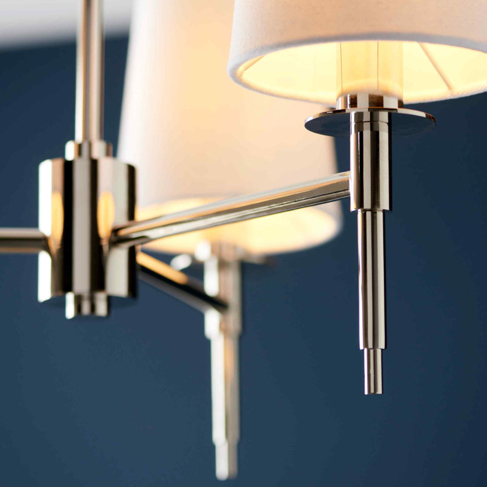 Novena Fuenti 3 Light Pendant Light Nickel Plated Vintage White Fabric Shades