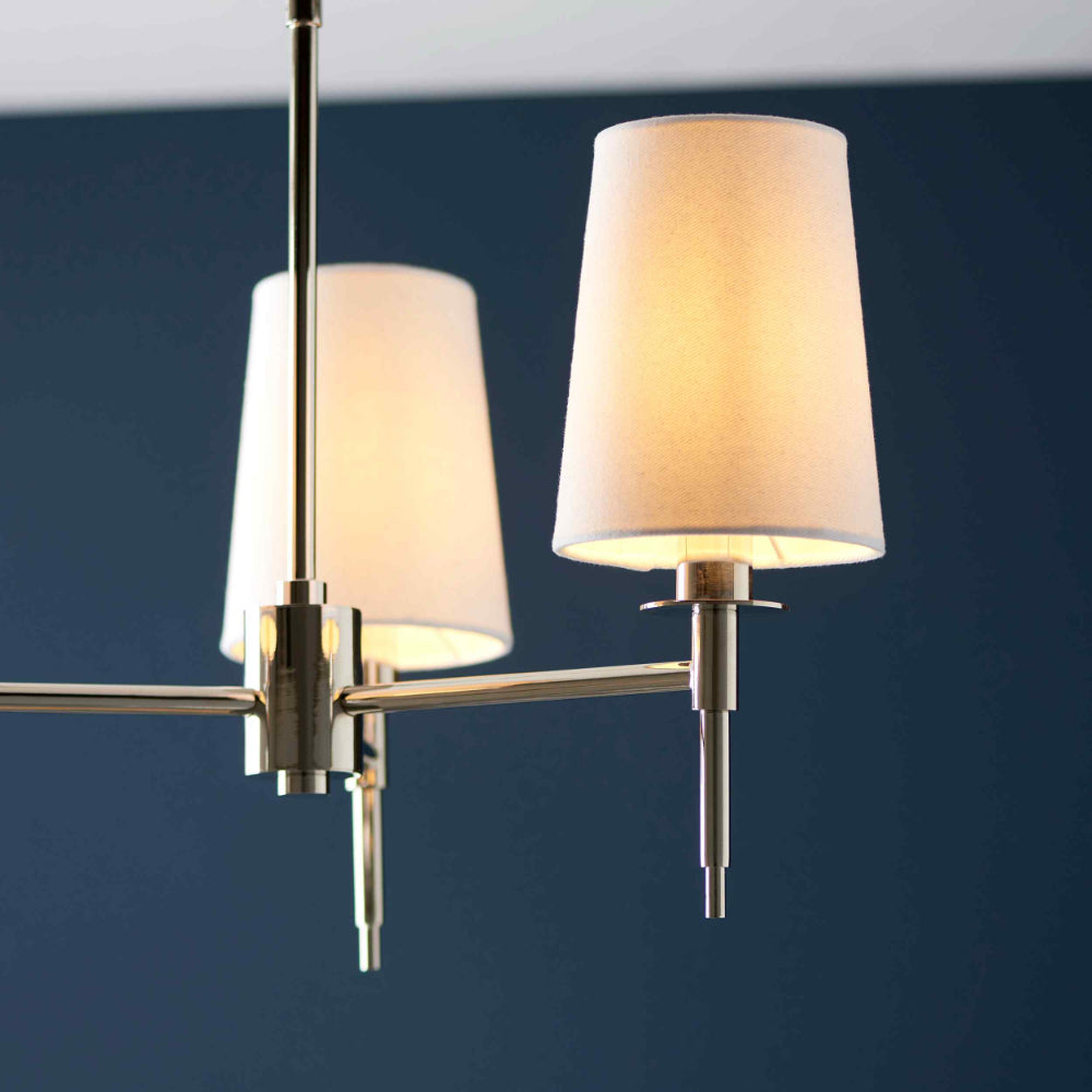 Novena Fuenti 3 Light Pendant Light Nickel Plated Vintage White Fabric Shades