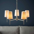 Novena Fuenti 5 Light Pendant Light Nickel Plate Vintage White Fabric Shades