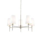 Novena Fuenti 5 Light Pendant Light Nickel Plate Vintage White Fabric Shades