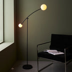 Novena Garcia 2 Light Floor Lamp Textured Matt Black Gloss Opal Glass