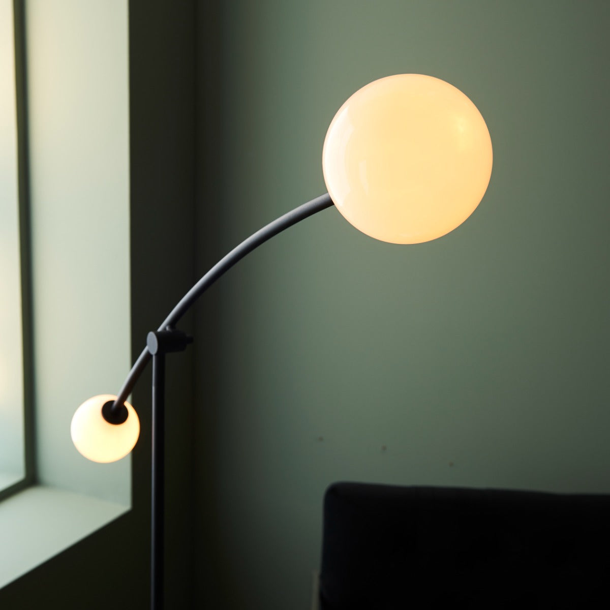 Novena Garcia 2 Light Floor Lamp Textured Matt Black Gloss Opal Glass
