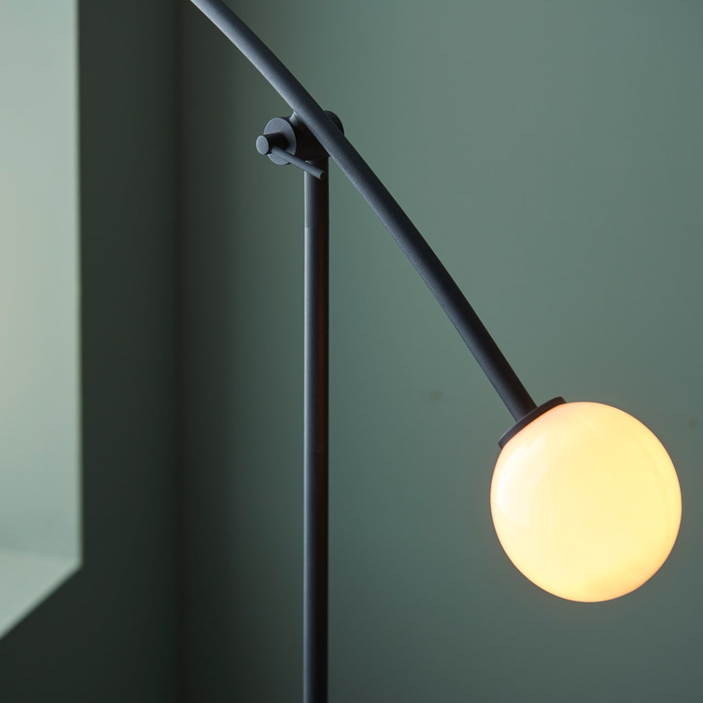 Novena Garcia 2 Light Floor Lamp Textured Matt Black Gloss Opal Glass