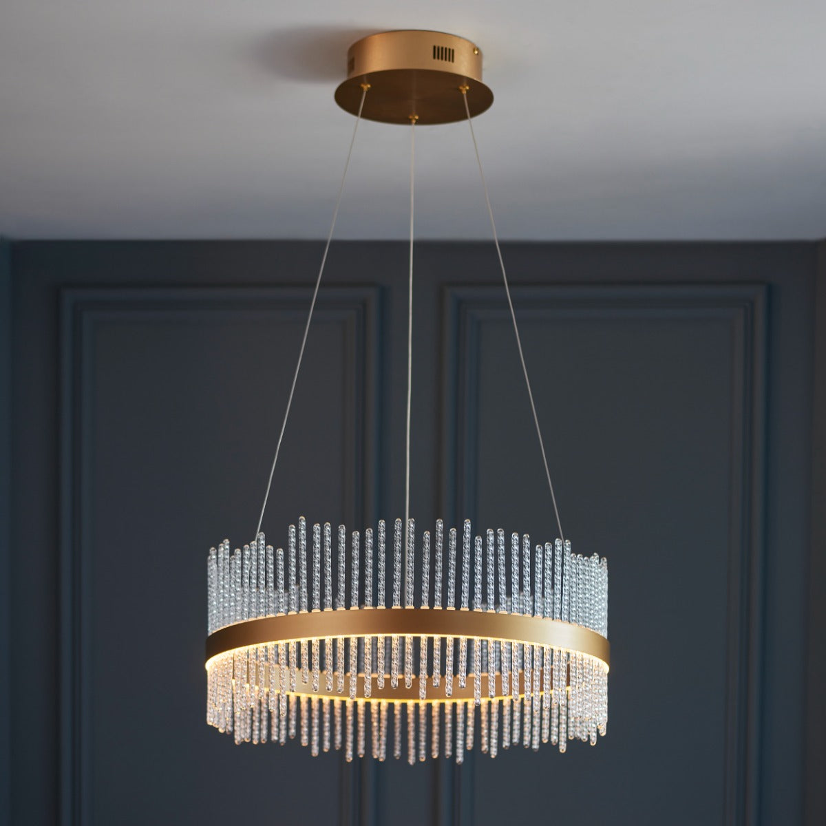 Novena Garetta 1 Light Pendant Light Clear Glass Brushed Gold Plated Finish