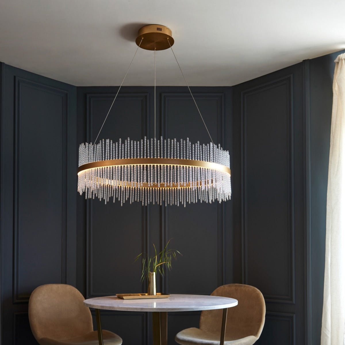 Novena Garetta Large Pendant Light Brushed Gold Plated Clear Glass