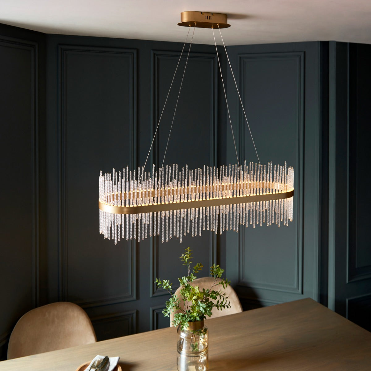 Novena Garetta Linear Pendant Light in Brushed Gold with Clear Glass