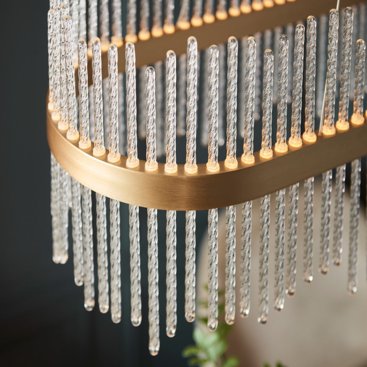 Novena Garetta Linear Pendant Light in Brushed Gold with Clear Glass