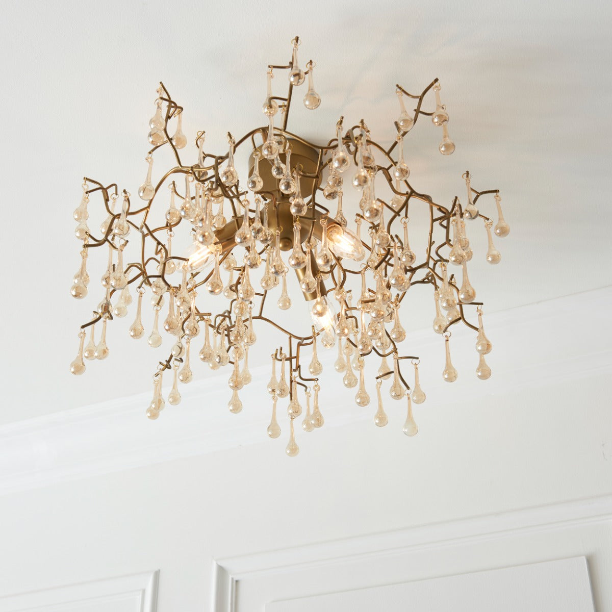 Novena Hernan 3 Light Semi Flush Ceiling Light Aged Gold with Champagne Lustre Glass