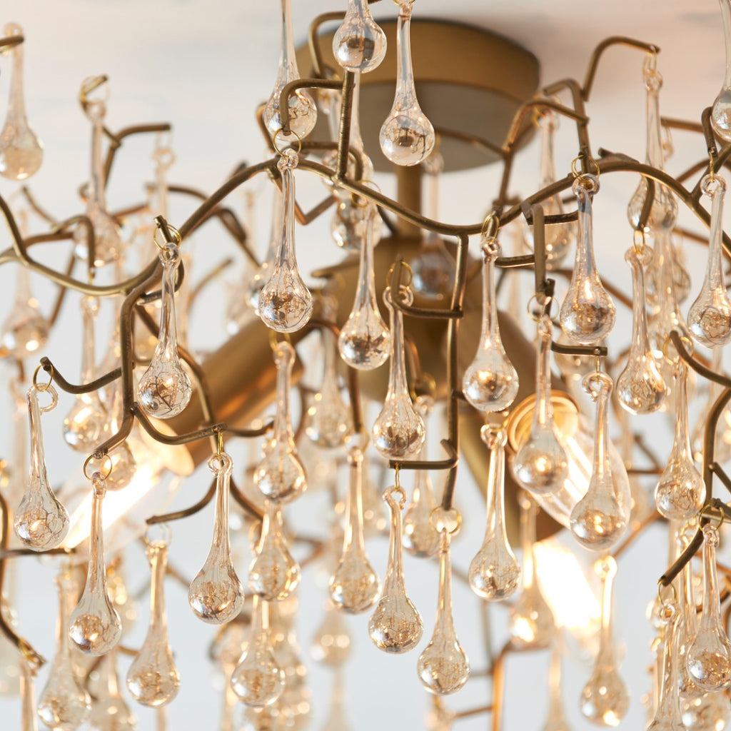 Novena Hernan 3 Light Semi Flush Ceiling Light Aged Gold with Champagne Lustre Glass