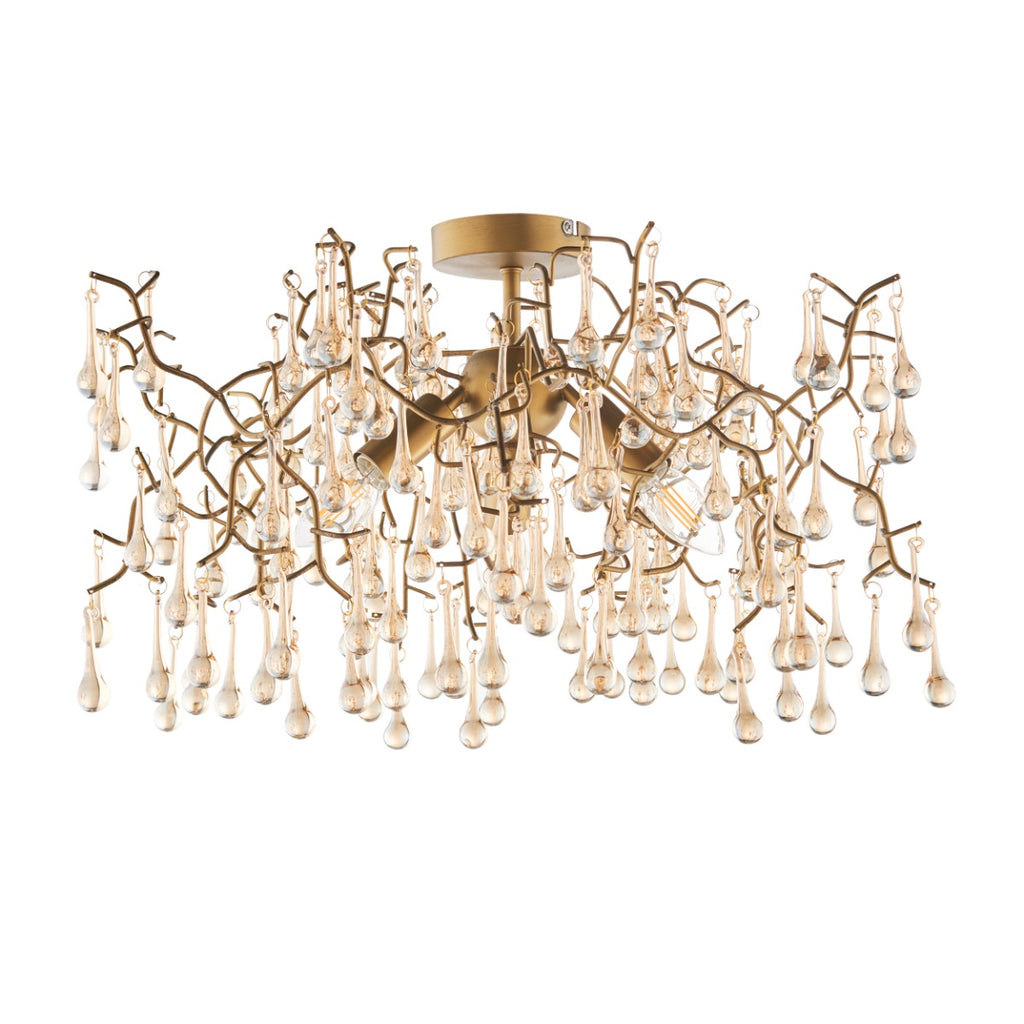 Novena Hernan 3 Light Semi Flush Ceiling Light Aged Gold with Champagne Lustre Glass