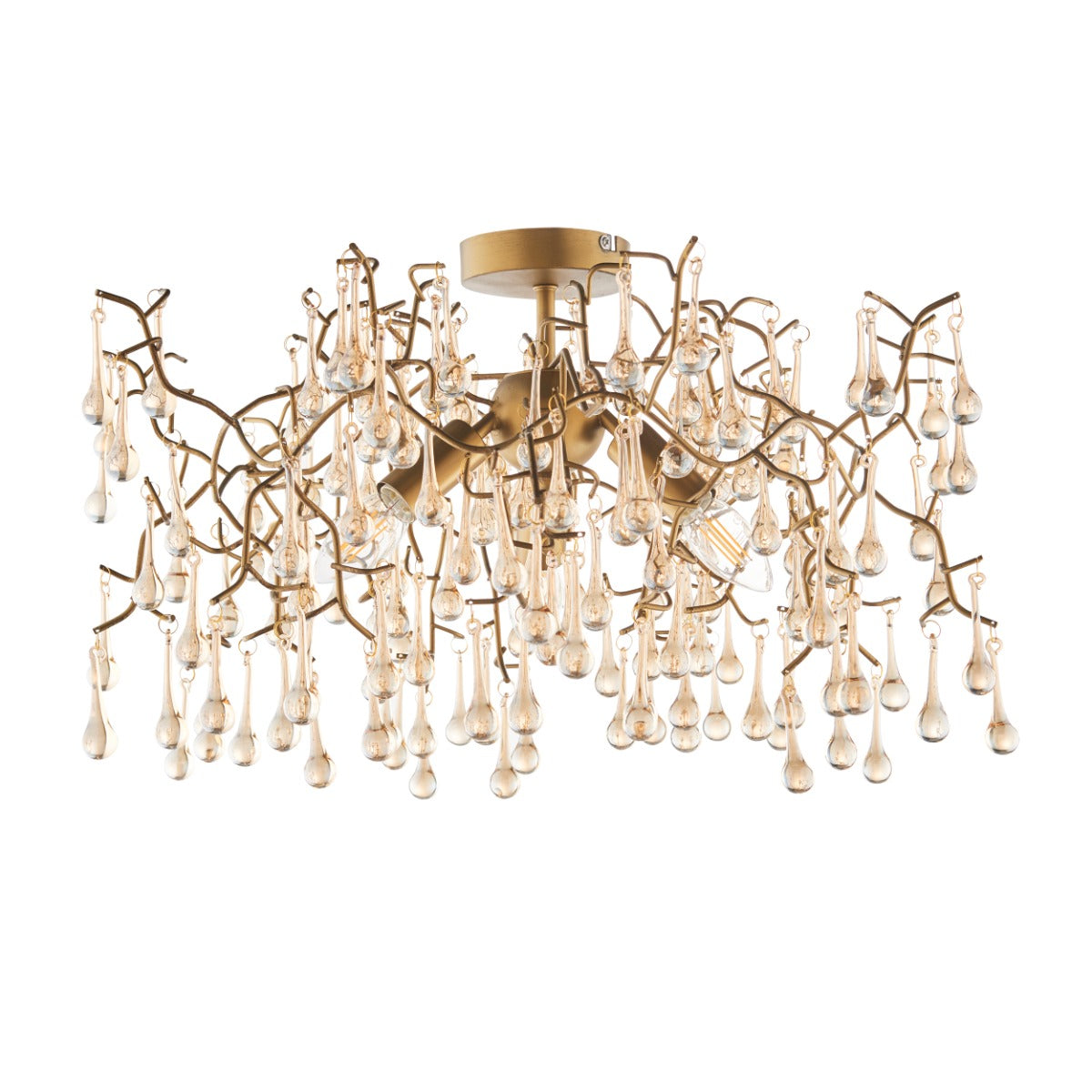 Novena Hernan 3 Light Semi Flush Ceiling Light Aged Gold with Champagne Lustre Glass