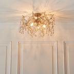 Novena Hernan 3 Light Semi Flush Ceiling Light Aged Gold with Champagne Lustre Glass