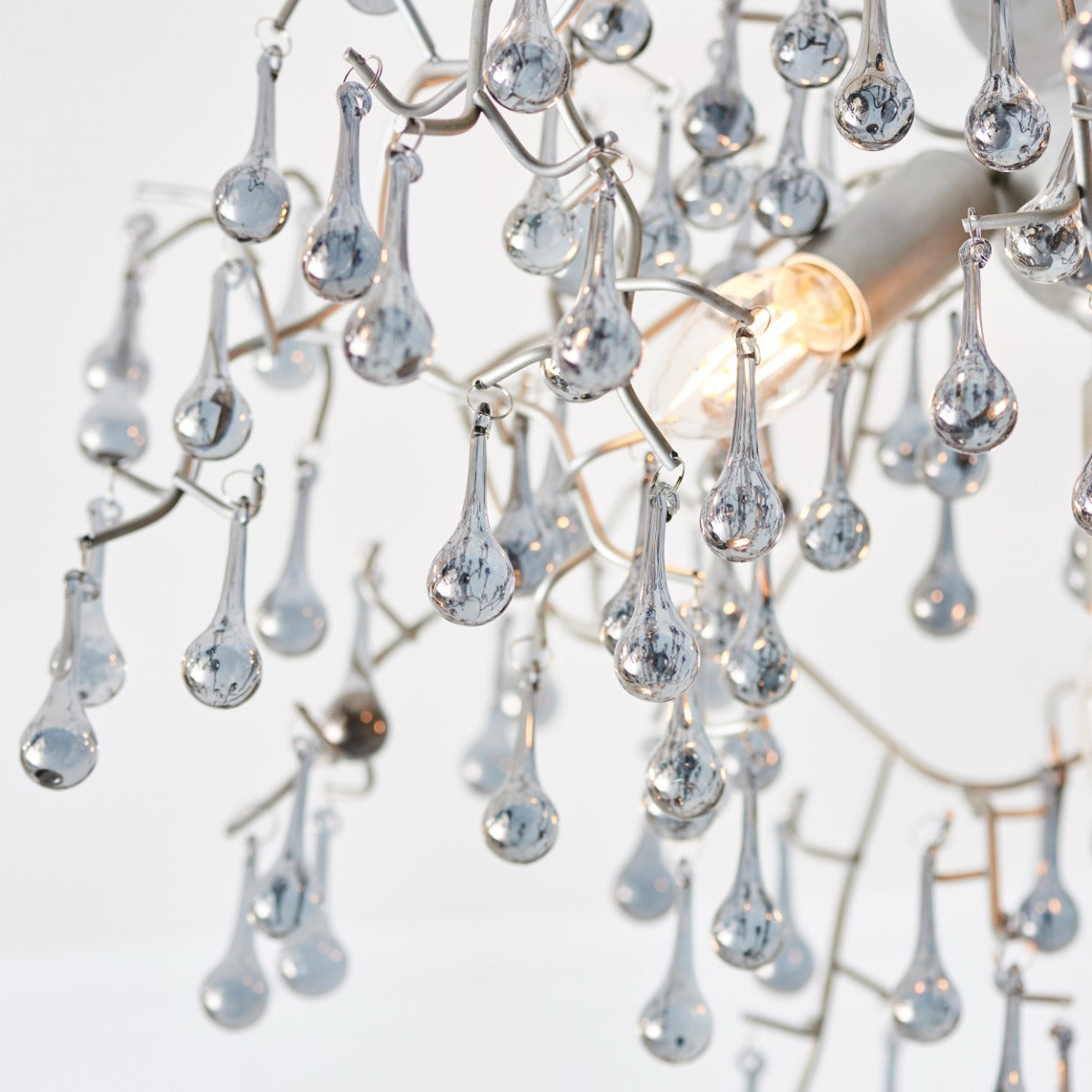 Novena Hernan 3 Light Semi Flush Ceiling Light Aged Silver Paint Smokey Grey Tinted Glass