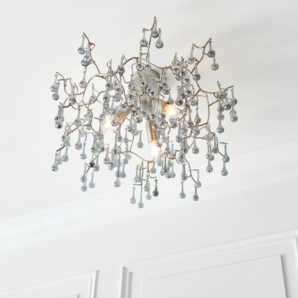 Novena Hernan 3 Light Semi Flush Ceiling Light Aged Silver Paint Smokey Grey Tinted Glass