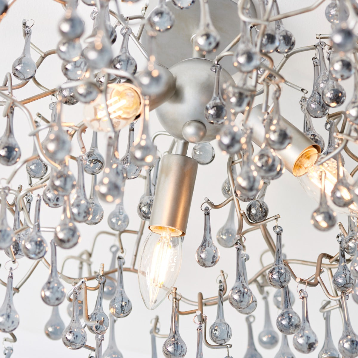 Novena Hernan 3 Light Semi Flush Ceiling Light Aged Silver Paint Smokey Grey Tinted Glass