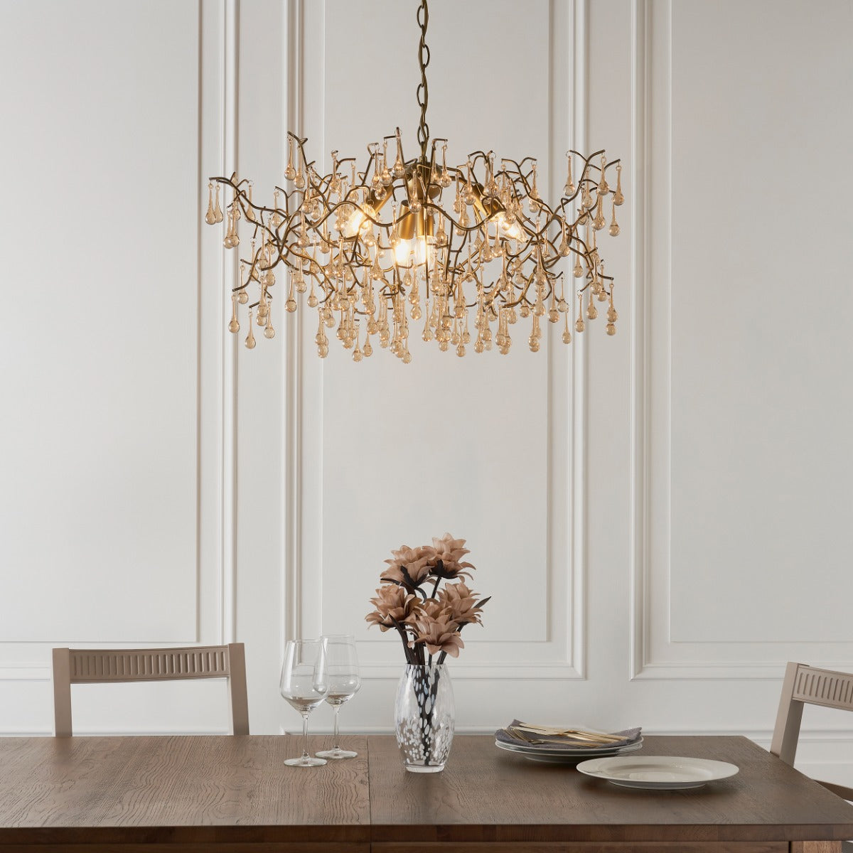 Novena Hernan 4 Light Pendant Light Aged Gold Champagne Lustre Glass