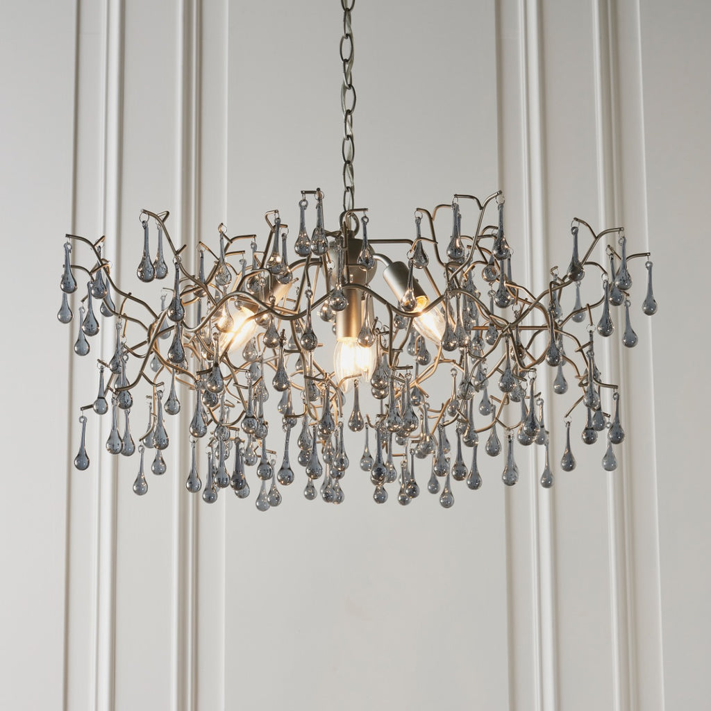 Novena Hernan 4 Light Pendant Light Aged Silver Paint Smokey Grey Tinted Glass