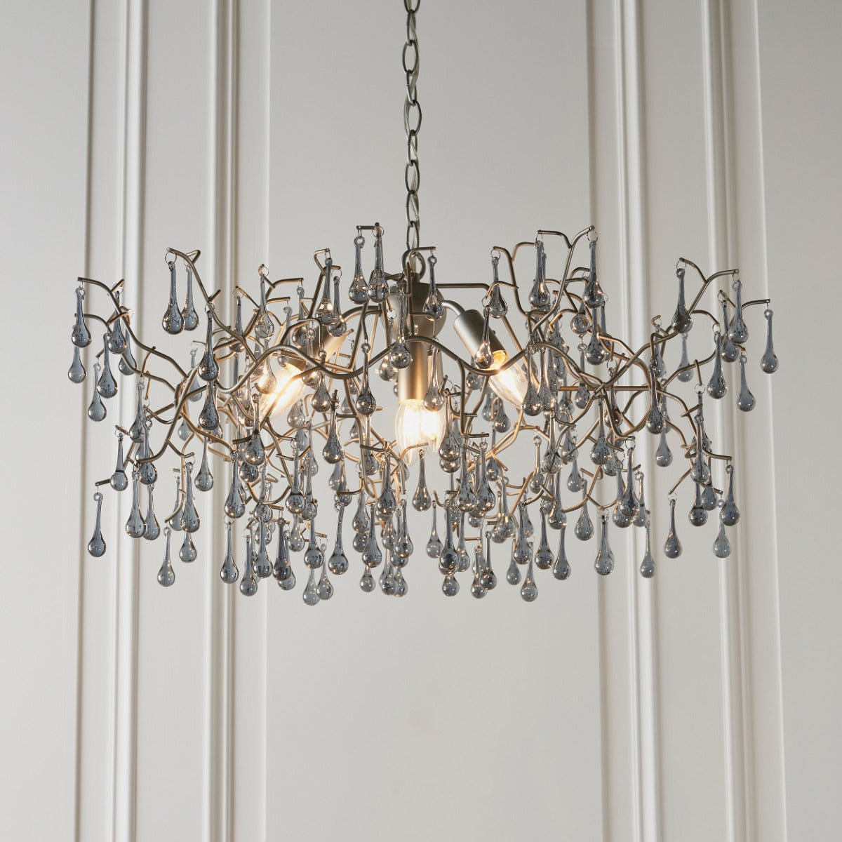 Novena Hernan 4 Light Pendant Light Aged Silver Paint Smokey Grey Tinted Glass