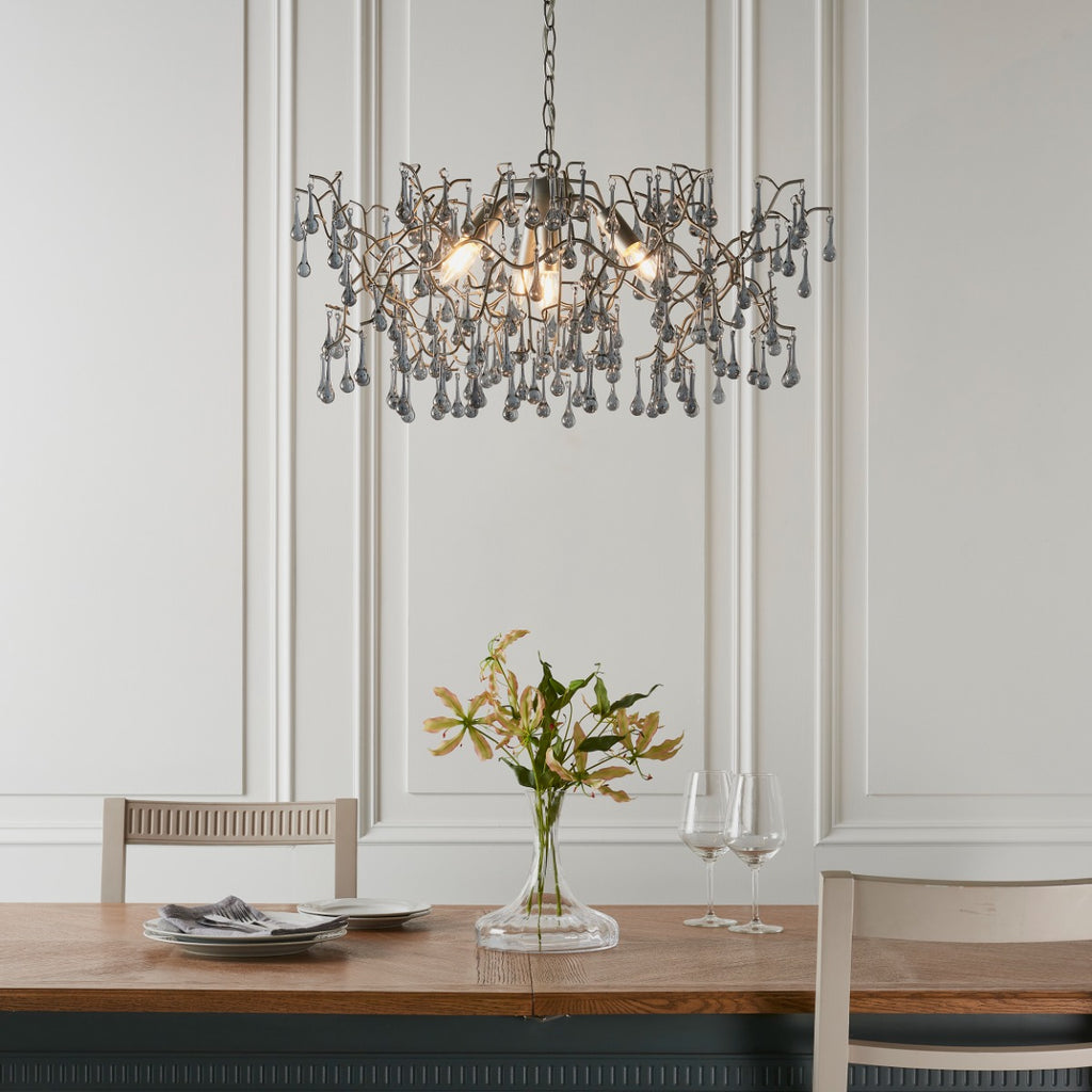 Novena Hernan 4 Light Pendant Light Aged Silver Paint Smokey Grey Tinted Glass