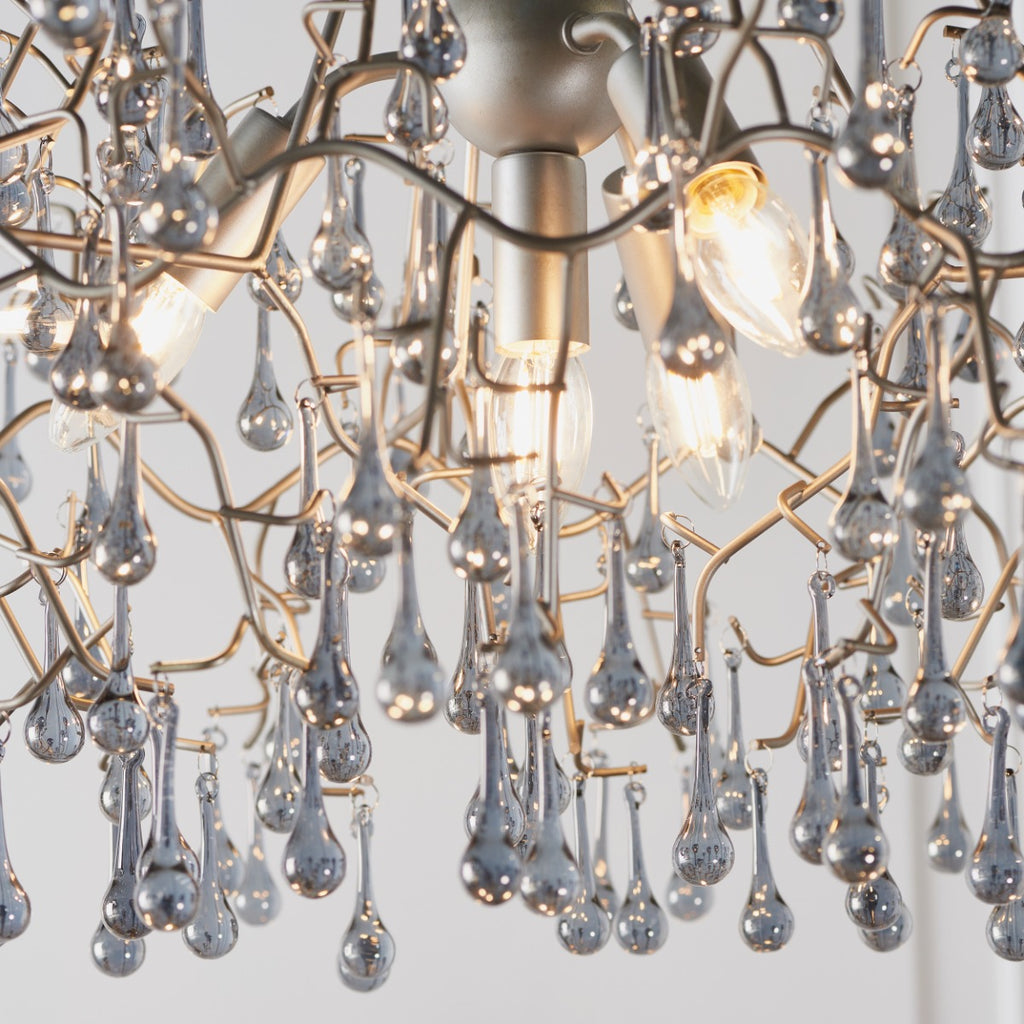 Novena Hernan 4 Light Pendant Light Aged Silver Paint Smokey Grey Tinted Glass