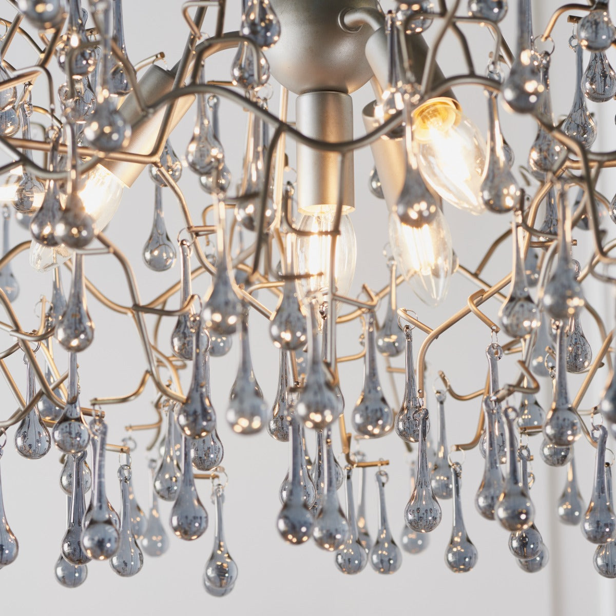 Novena Hernan 4 Light Pendant Light Aged Silver Paint Smokey Grey Tinted Glass