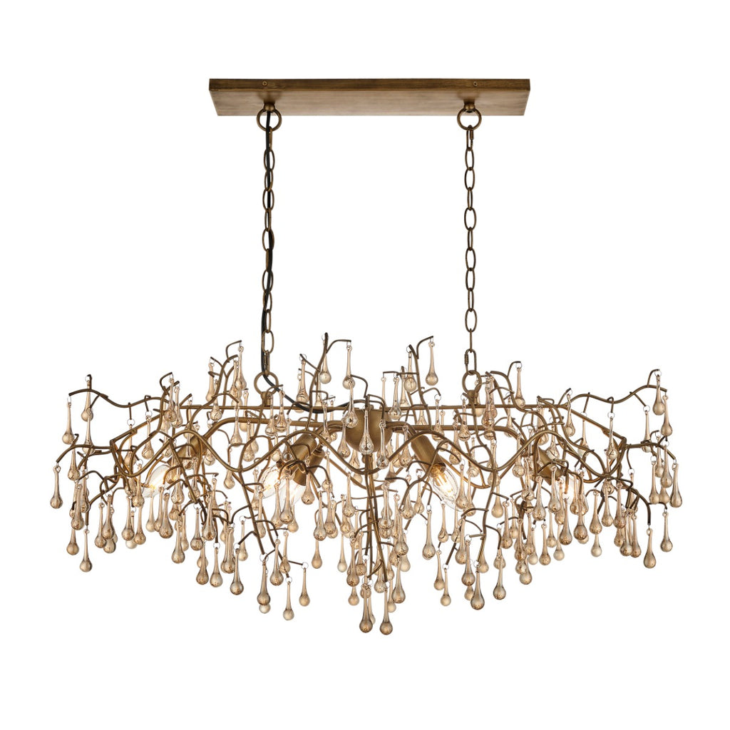 Novena Hernan 6 Light Pendant Light Aged Gold Champagne Lustre Glass