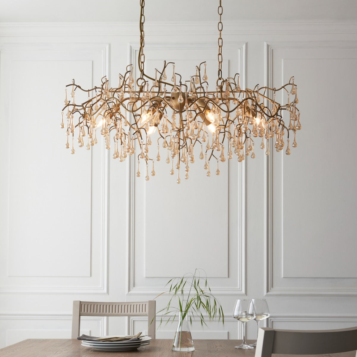 Novena Hernan 6 Light Pendant Light Aged Gold Champagne Lustre Glass