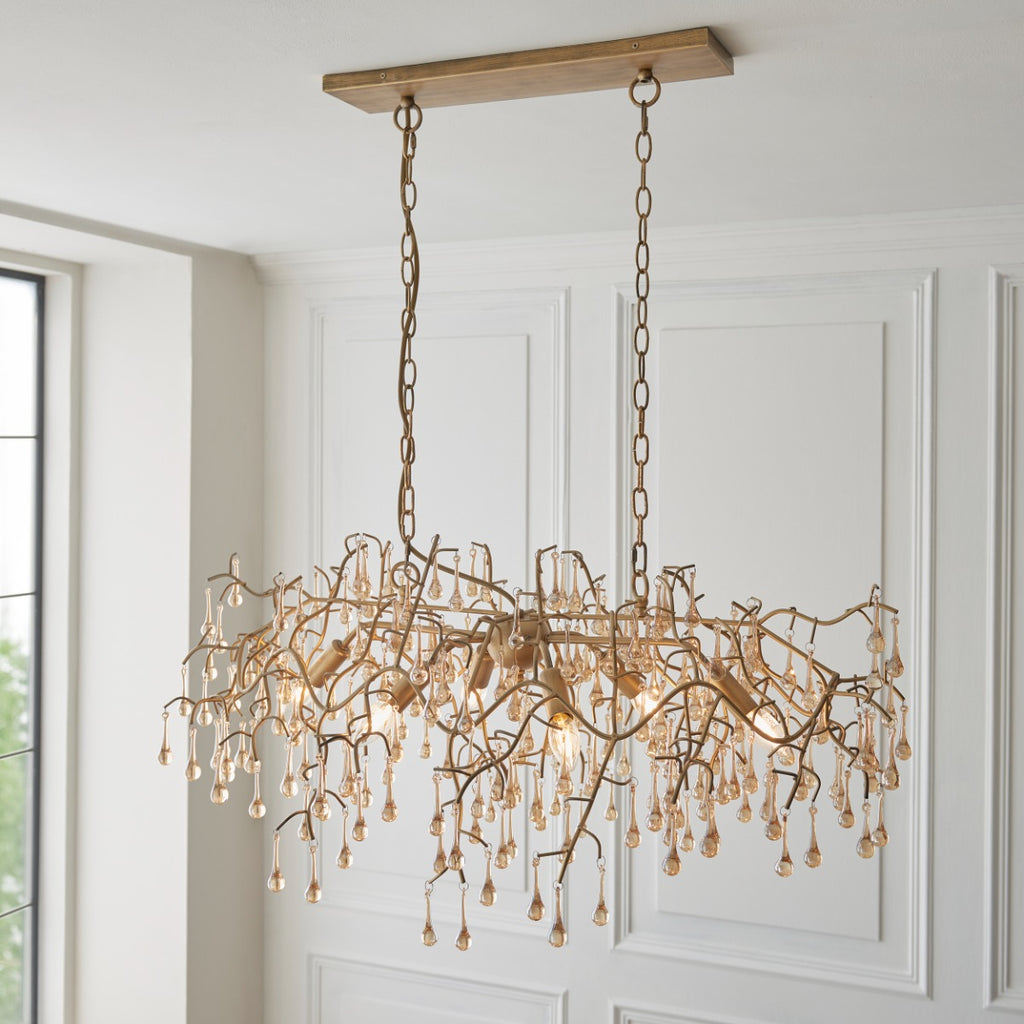 Novena Hernan 6 Light Pendant Light Aged Gold Champagne Lustre Glass