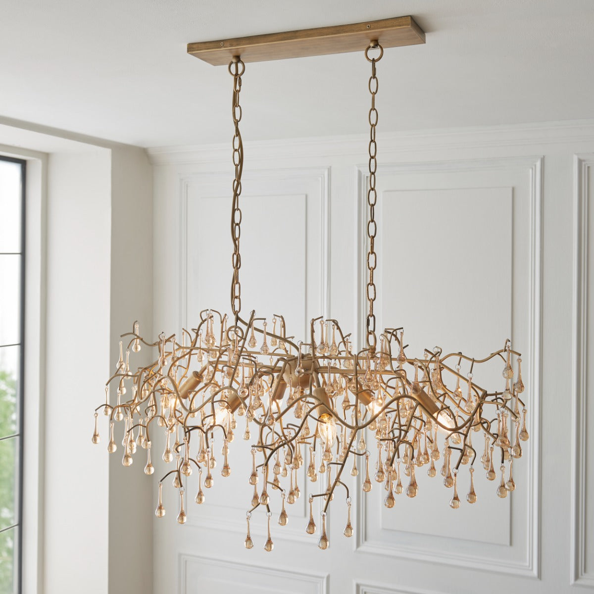 Novena Hernan 6 Light Pendant Light Aged Gold Champagne Lustre Glass