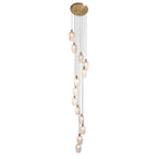 Novena Lavaur 13 Light Cascade Pendant in Antique Brass with Clear Ribbed Glass Shades