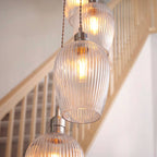 Novena Lavaur 13 Light Cascade Pendant in Bright Nickel with Clear Ribbed Glass Shades