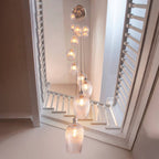 Novena Lavaur 13 Light Cascade Pendant in Bright Nickel with Clear Ribbed Glass Shades