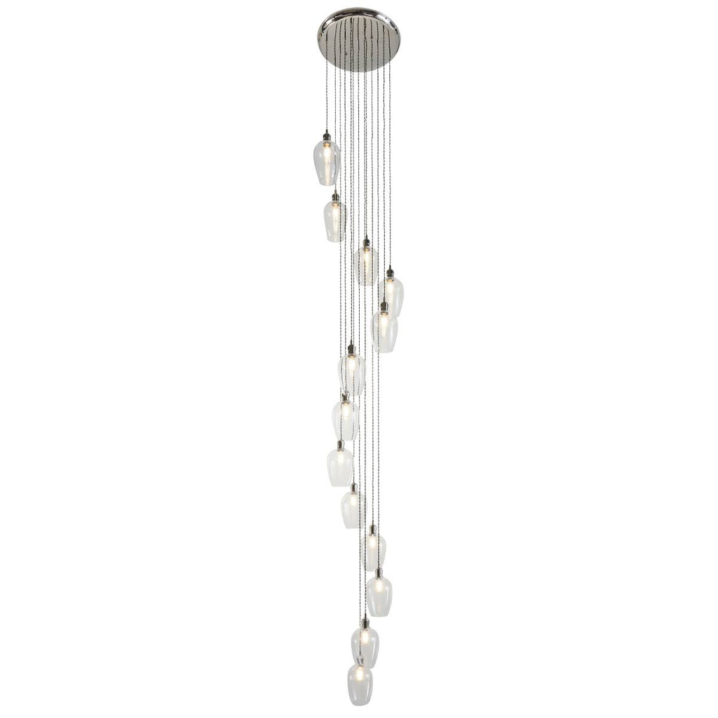 Novena Lavaur 13 Light Lavaur Cascade Pendant in Bright Nickel with Clear Glass Shades