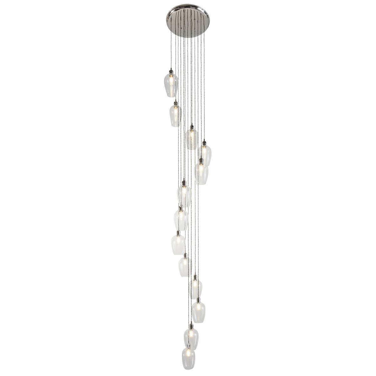 Novena Lavaur 13 Light Lavaur Cascade Pendant in Bright Nickel with Clear Glass Shades